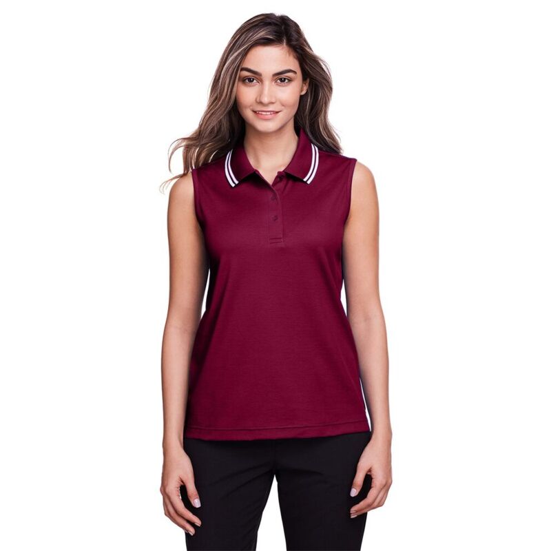 Women's CrownLux Performance® Plaited Tipped Sleeveless Polo Thumbnail