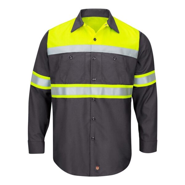 Men's Tall Hi-Visibility Colorblock Ripstop Long Sleeve Work Shirt Thumbnail