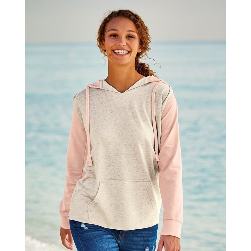 Women’s French Terry Hooded Pullover with Colorblocked Sleeves Thumbnail