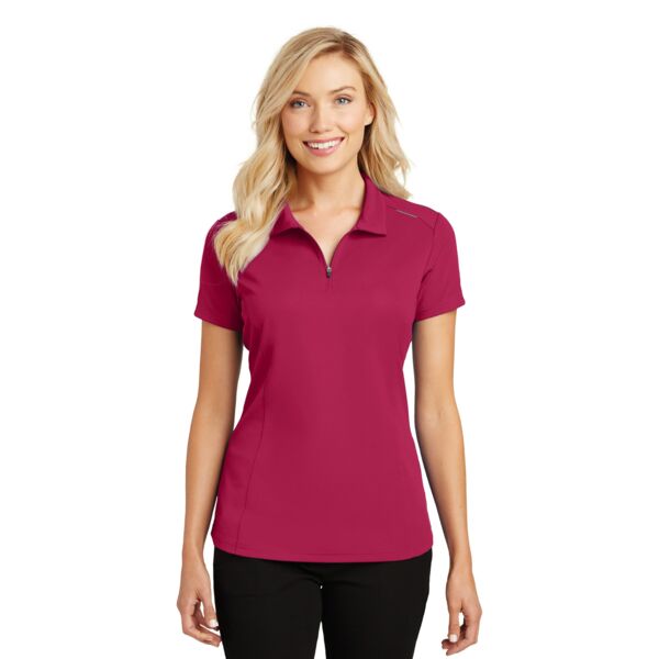 Ladies Pinpoint Mesh Zip Polo Thumbnail